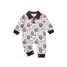 (6-12 Months, White) Baby-Jungen-Herbst-Strampler, lässiger Rugby-Print, Langarm-Overall für Babys und Kleinkinder, süßes Outfit