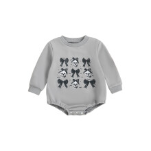 (3-6 Months, Gray) Dívčí halloweenský overal s dlouhým rukávem, kulatým výstřihem, mašlí, potiskem dýně/duchů
