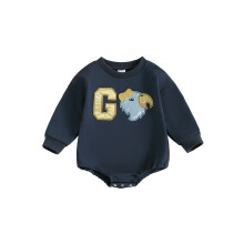 (6-12 Months, Blue) Baby-Strampler mit Falkenmotiv, bestickt mit Buchstaben, Rundhalsausschnitt und langen Ärmeln, süße Fußballkleidung