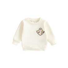 (18-24 Months, Beige) Halloween-Sweatshirt für kleine Mädchen, langärmelig, Rundhalsausschnitt, mit Geisterstickerei
