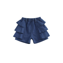 (2-3 Years, Blue) Gearrghráin Déinim leaisteacha soladacha agus meánmhéide friliseacha do chailíní beaga don samhradh