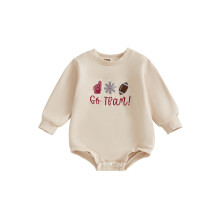(6-12 Months, Khaki) Podzimní módní overal s dlouhým rukávem a kulatým výstřihem do V s ragbyovou výšivkou pro miminka a chlapce