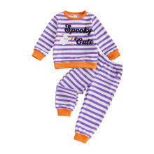 (5-6 Years, Purple) Halloween-Set für Jungen, 2-teilig: Langarmshirt mit Rundhalsausschnitt und Geistermotiv, gestreifte Hose