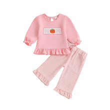 (6-12 Months, Pink) Halloween-Outfit für Babys und Mädchen: Langarm-Top mit Puffärmeln und Rüschensaum + karierte Hose (Set)