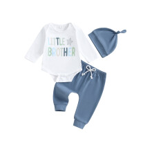 (12-18 Months, White) Chlapeček, 3dílná sada kalhot, dlouhý rukáv, výstřih do O, tisk s písmeny, jednobarevné kalhoty, čepice