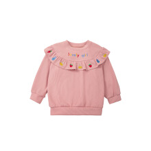 (2-3 Years, Pink) Sudadera infantil para niñas, manga larga, cuello redondo, bordado de letras y estampado de frutas.