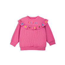 (3-4 Years, Rose Red) Sudadera infantil para niñas, manga larga, cuello redondo, bordado de letras y estampado de frutas.