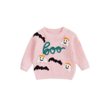 (18-24 Months, Pink) Kisgyermek lány halloweeni hosszú ujjú kerek nyakú szellem hímzés kötött felsők