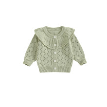 (6-9 Months, Green) Cárdigan de punto para bebé niña, manga larga, cuello redondo, abotonado, suéter informal de invierno y otoño.