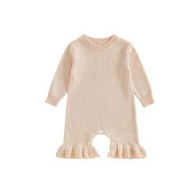 (6-9 Months, Apricot) Tutina in maglia per bambina, a maniche lunghe, girocollo, tinta unita, ideale per l'autunno e per tutti i giorni.