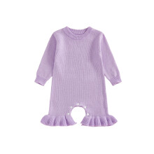(9-12 Months, Purple) Tutina in maglia per bambina, a maniche lunghe, girocollo, tinta unita, ideale per l'autunno e per tutti i giorni.