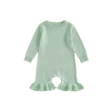 (0-3 Months, Green) Tutina in maglia per bambina, a maniche lunghe, girocollo, tinta unita, ideale per l'autunno e per tutti i giorni.