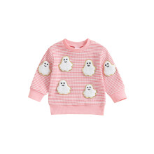 (2-3 Years, Pink) Kids Girls Sweatshirt, Long Sleeve Crew Neck Ghost/Pumpkin Striped Pullover Hoodie Halloween Clothes