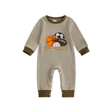(6-9 Months, Coffee) Mono de punto para bebé niño, holgado, con bordado de balón deportivo, a rayas, cuello redondo, manga larga