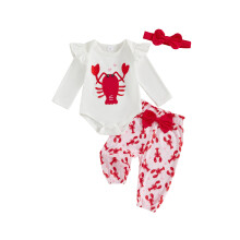 (12-18 Months, White) Vauvan tyttövauvan syysasu, hummerikirjontakuvioinen pitkähihainen body ja rusettipanta, 3 kpl setti