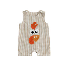 (9-12 Months, Khaki) Macacão infantil para meninos com bordado de peru e botões, sem mangas, ideal para o Dia de Ação de Graças.