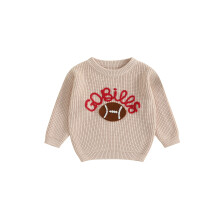 (3-4 Years, Khaki) Suéter infantil de malha para meninos, manga comprida, gola redonda, bordado de letras, estilo rugby.