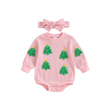 (0-3 Months, Pink) Dívčí overaly Vánoční oblečení Vánoční stromeček/Perníková chaloupka Vyšívané body Overaly s čelenkou