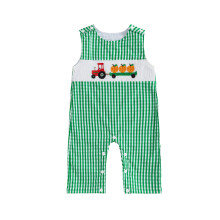 (6-12 Months, Green) Mono de Halloween para bebé niño a cuadros, sin mangas, cuello redondo, bordado de camión y calabaza.