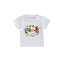 (2-3 Years, White Style 2) Tricou de vară pentru fete, cu mânecă scurtă, cu guler rotund, imprimare cu litere, croială lejeră