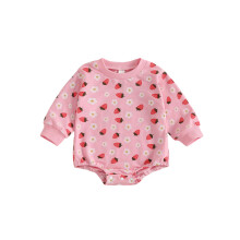 (0-3 Months, Pink) Tutina da bambina a maniche lunghe con scollo rotondo e stampa floreale a fragole, ideale per tutti i giorni.