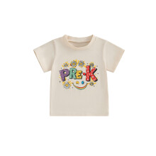 (2-3 Years, Apricot) Tricou de vară pentru fete, cu mânecă scurtă, cu guler rotund, imprimare cu litere, croială lejeră