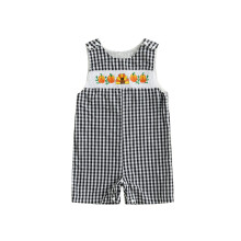 (6-12 Months, Black) Karierter Overall für Kleinkinder und Babys mit Truthahn- und Kürbisstickerei, ärmellos, süße Herbstkleidung