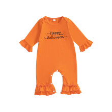 (0-3 Months, Orange) Tutina intera per bambina per Halloween, maniche lunghe, scollo rotondo, ricamo con lettere, lunghezza intera