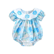 (6-9 Months, Blue) Tutina da bambina, maniche corte, scollo rotondo, stampa floreale, abbigliamento estivo per neonate