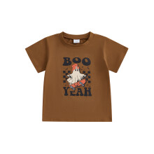 (5-6 Years, Brown) T-shirt ample à manches courtes et col rond avec imprimé fantÎme et lettres, idéal pour Halloween en petit garçon.