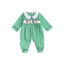 (0-3 Months, Green) Mono de bebé niño de manga larga con cuello redondo y bordado de dinosaurio para recién nacido, otoño e invierno