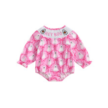 (12-18 Months, Pink) Body da bambina per Halloween, maniche lunghe, fiocco, stampa fantasmi, arricciatura, tutina autunnale per neonata.