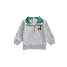 (12-18 Months, Gray) Toddler Baby Boy Sweatshirt Duck Embroidered Half Zip-up Lapel Neck Pullover Tops Cute Farm Clothes