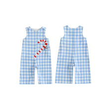 (3-6 Months, Blue) Mono de bebé niño para otoño, bordado de bastón de caramelo navideño, a cuadros, cuello redondo, sin mangas.