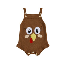 (3-6 Months, Brown) Tutina in maglia per neonata con stampa di tacchino, scollo quadrato e senza maniche, perfetta per l'autunno.