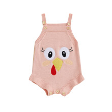 (0-3 Months, Pink) Tutina in maglia per neonata con stampa di tacchino, scollo quadrato e senza maniche, perfetta per l'autunno.