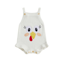 (0-3 Months, White) Tutina in maglia per neonata con stampa di tacchino, scollo quadrato e senza maniche, perfetta per l'autunno.