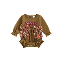 (0-3 Months, Brown) Tutina da neonata con ricamo a pois e fiocco, girocollo, maniche lunghe, ideale per l'autunno.