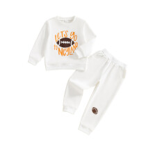 (5-6 Years, White) Herbst-Outfit für Jungen: Langarm-Sweatshirt mit Rugby-Buchstabenprint und elastische Hose, 2-teilig, für Kleinkinder