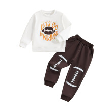 (6-7 Years, Khaki) Herbst-Outfit für Jungen: Langarm-Sweatshirt mit Rugby-Buchstabenprint und elastische Hose, 2-teilig, für Kleinkinder