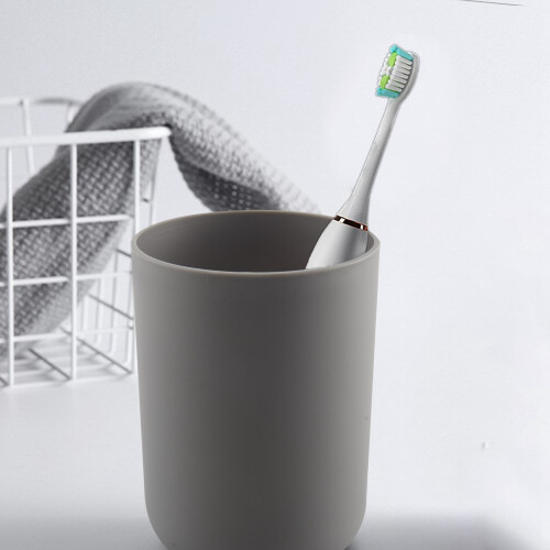 4 Pcs Plastic Bathroom Accessory Set,Bath Toilet Brush Accessories Set with Toothbrush Holder,Toothbrush Cup(Grey) 1