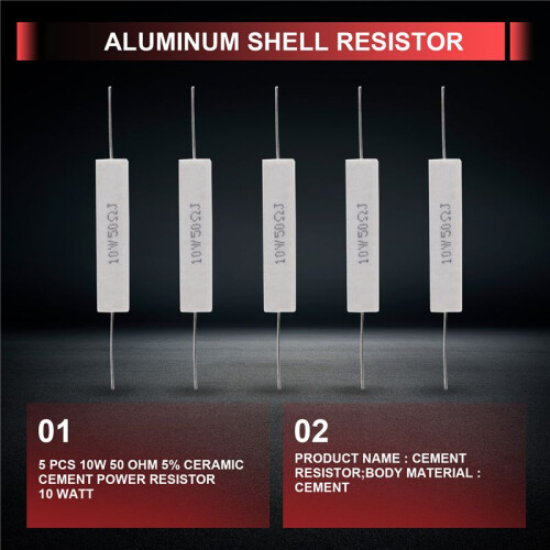 5 Pcs 10W 50 Ohm 5% Ceramic Cement Power Resistor 10 Watt 1