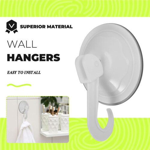 Household Wardrobe White Plastic 7cm Dia Suction Cup Single Hook Wall Hangers