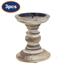 Wooden Candle Holder White Shabby Chic Pillar Candle Stick Holder Assorted 3pcs