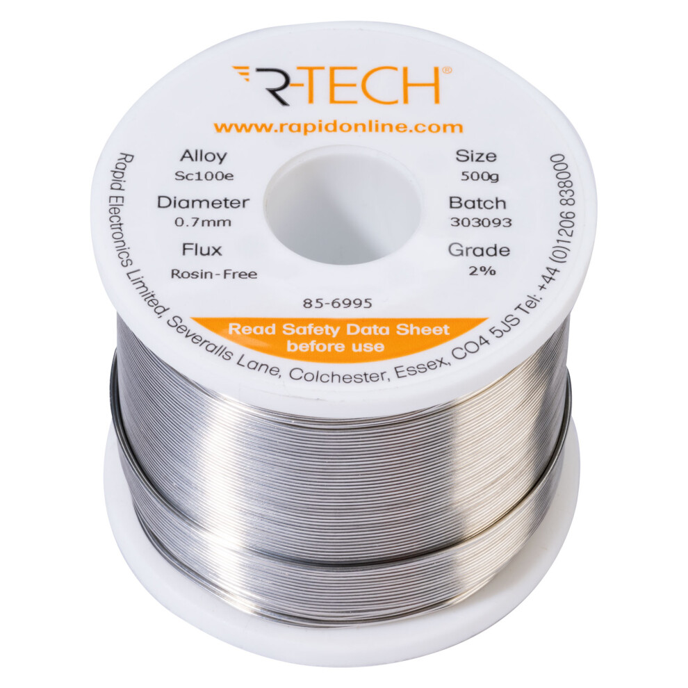 R-Tech 856995 Sc100e Solder 2% Rosin-Free Hf Flux Halide-Free 0.7Mm 500G Reel 5053556008216