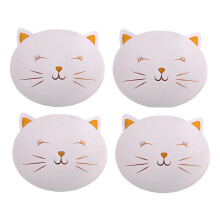 Plastic Placemats White Pussy Cat Design Tabletop Surface Protector 4pcs Mats