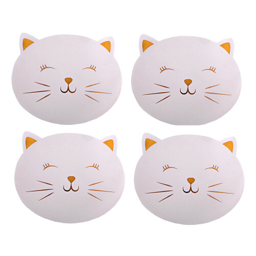 Plastic Placemats White Pussy Cat Design Tabletop Surface Protector 4pcs Mats