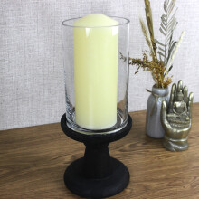 Glass Candle Holder Wooden Dark Brown Stand Decorative Pillar Candlestick Holder