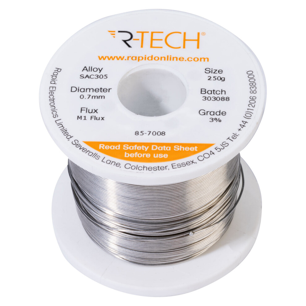 R-Tech 857008 Sac305 Solder 3% M1 Flux 0.5-2% Halide 0.7Mm 250G Reel 5053556008636
