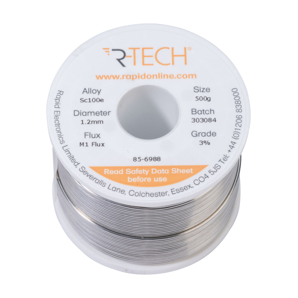 R-Tech 856988 Sc100e Solder 3% M1 Flux 0.5-2% Halide 1.2Mm 500G Reel 5053556008148